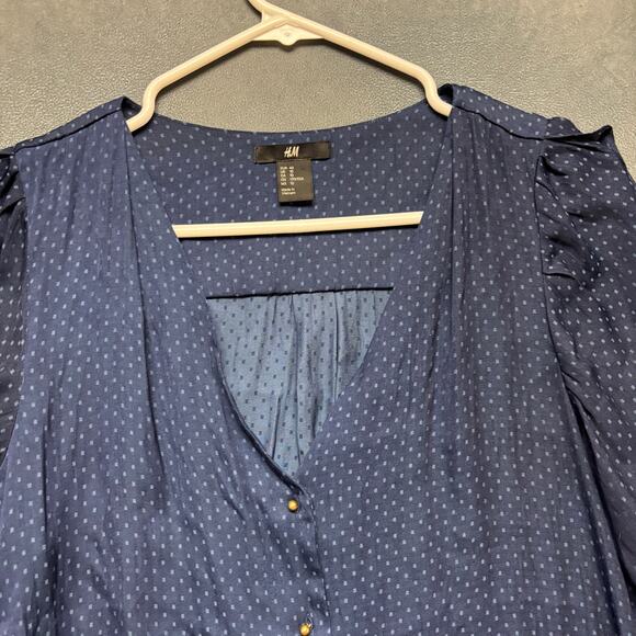H&M Navy Dotted Sheer Button Front Blouse Size 10 Blue Work Business Office - Picture 4 of 11